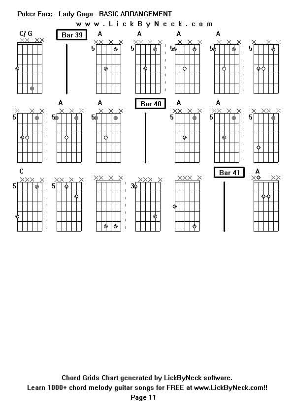 Chord Grids Chart of chord melody fingerstyle guitar song-Poker Face - Lady Gaga - BASIC ARRANGEMENT,generated by LickByNeck software.